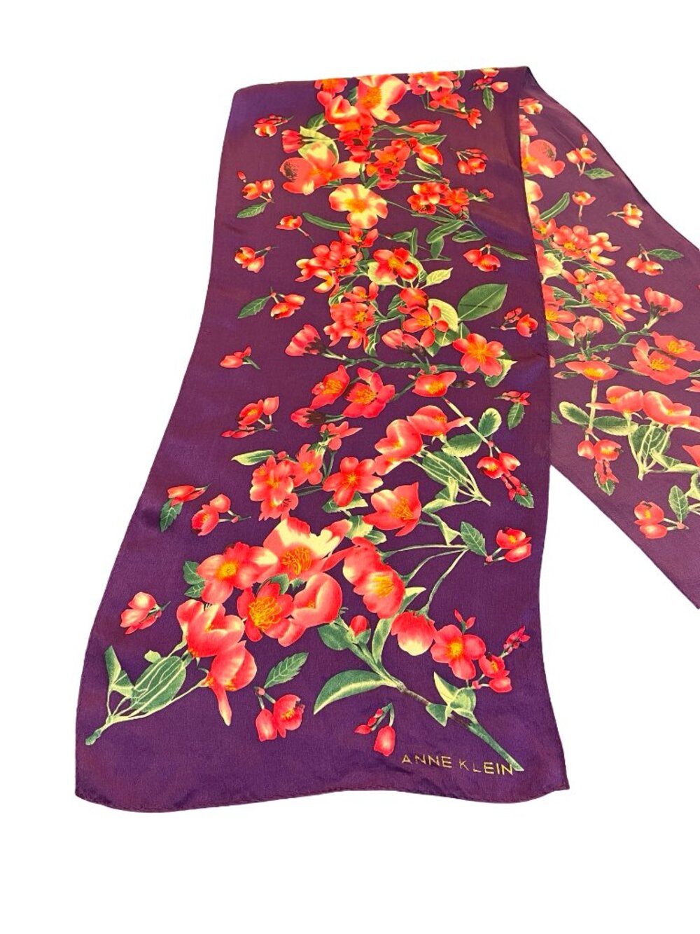 Anne Klein Floral Silk Feel Oblong Scarf Purple Pink Botanical 11 x 50 - Picture 6 of 8